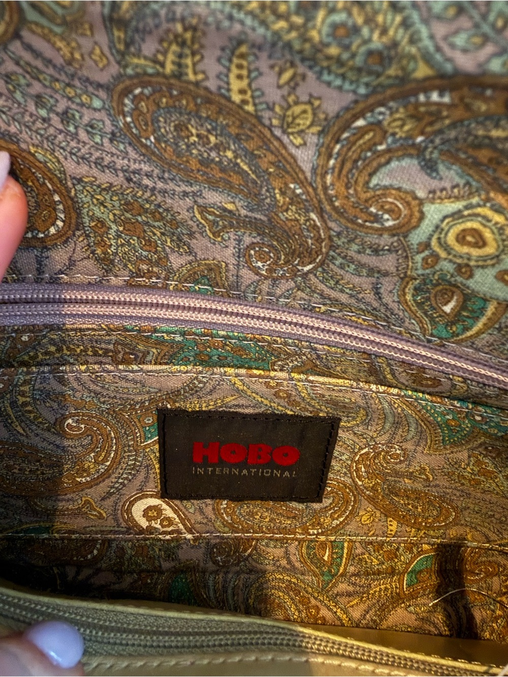 HOBO Paisley-Print Interior Lining in Teal, Gold & Taupe